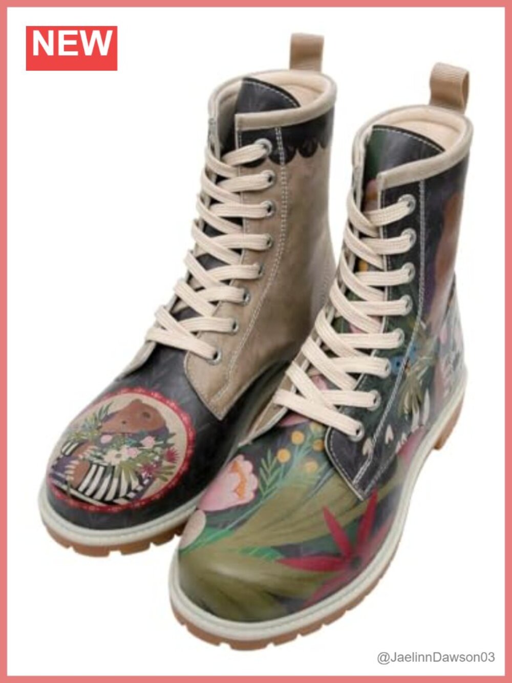 DOGO Women's Vegan Leather Ankle Boots with Floral Pattern and Platform Heel